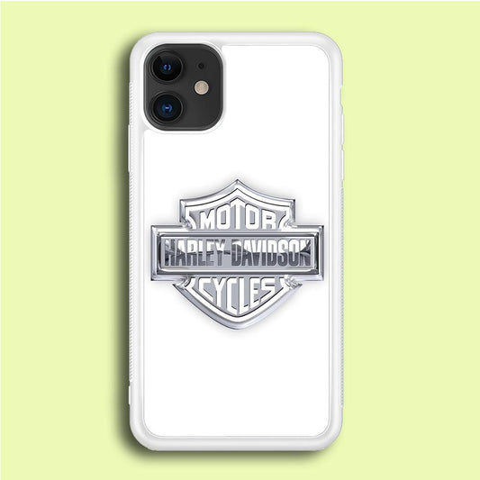 Harley Davidson Logo Silver iPhone 12 Case-Rubber / White (2D Case)-Xtracase