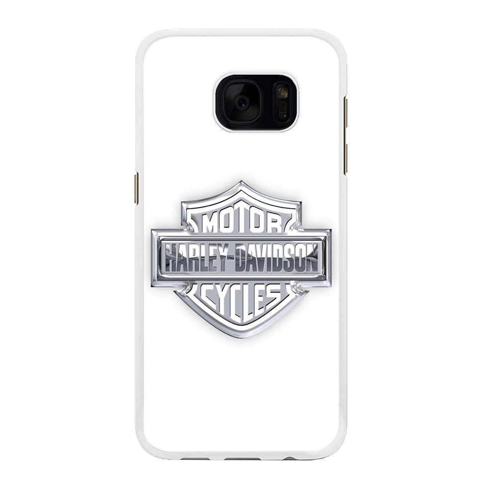 Harley Davidson Logo Silver Samsung Galaxy S7 Edge Case-Rubber / White (2D Case)-Xtracase