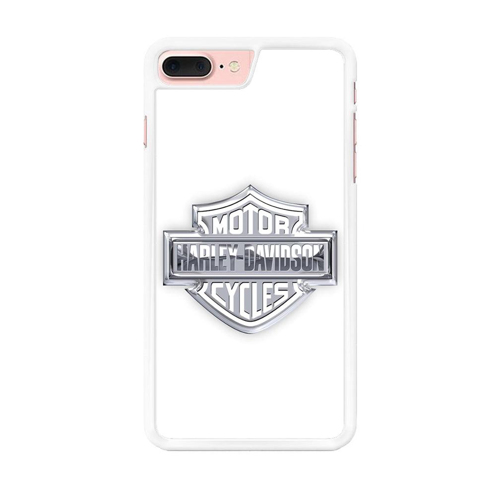 Harley Davidson Logo Silver iPhone 8 Plus Case-Rubber / White (2D Case)-Xtracase