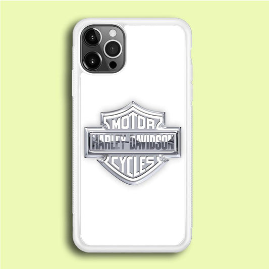 Harley Davidson Logo Silver iPhone 12 Pro Case-Rubber / White (2D Case)-Xtracase