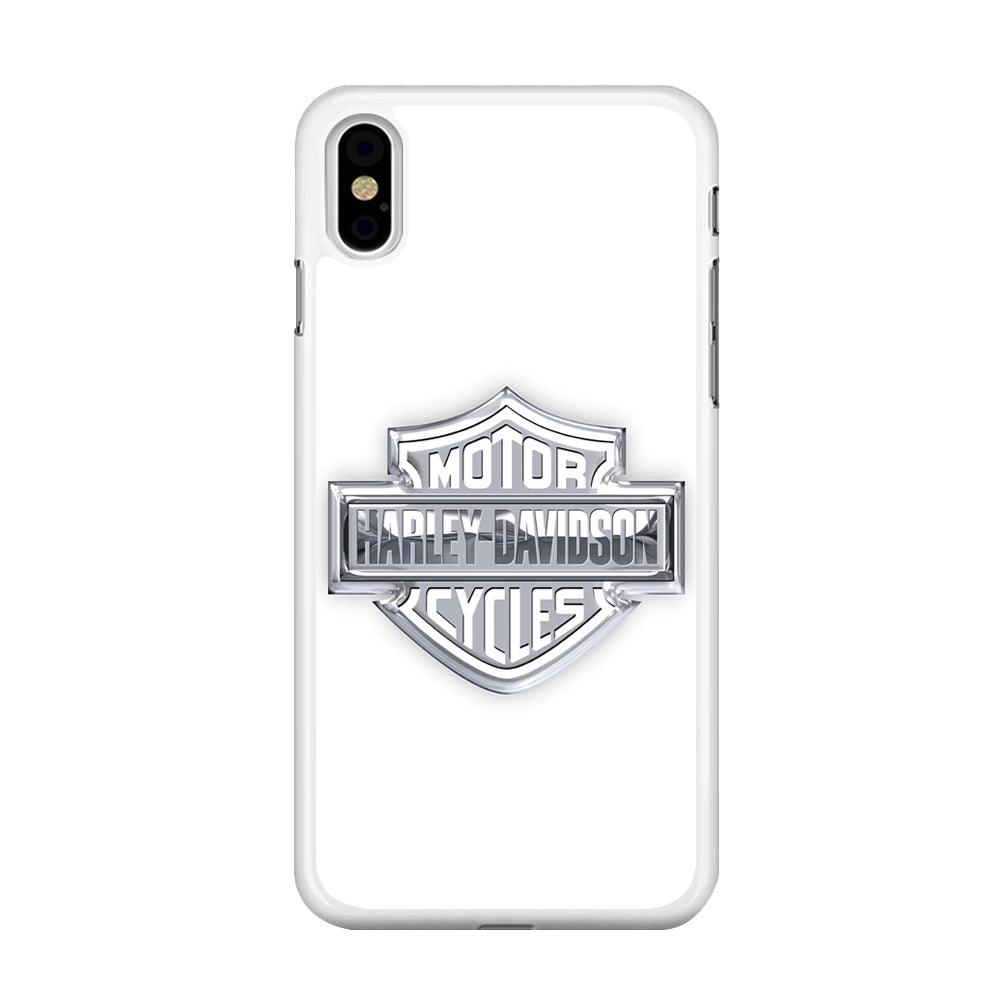 Harley Davidson Logo Silver iPhone Xs Case-Rubber / White (2D Case)-Xtracase