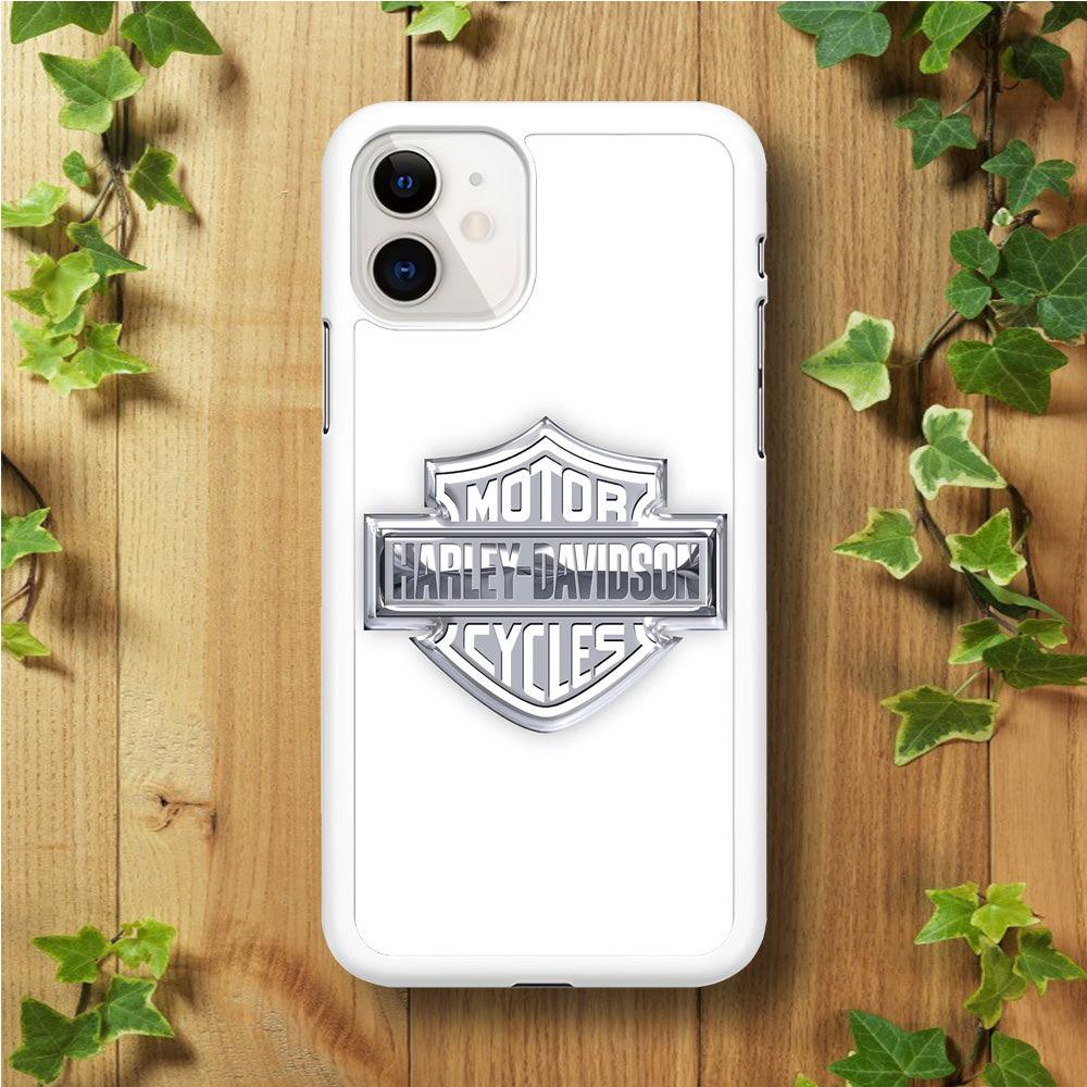 Harley Davidson Logo Silver iPhone 11 Case-Rubber / White (2D Case)-Xtracase