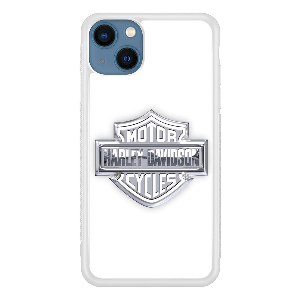 Harley Davidson Logo Silver iPhone 13 Case-Rubber / White (2D Case)-Xtracase