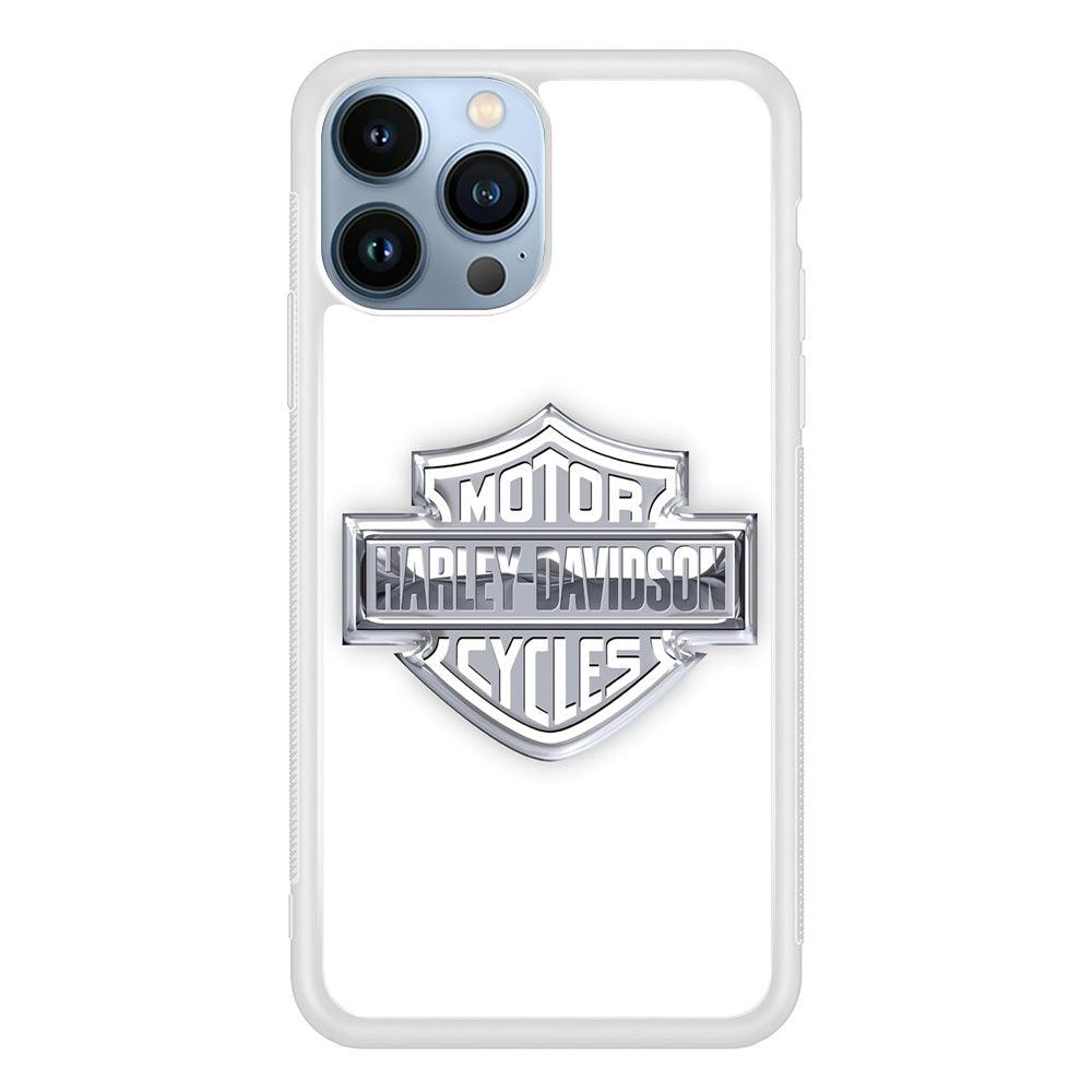 Harley Davidson Logo Silver iPhone 13 Pro Max Case-Rubber / White (2D Case)-Xtracase