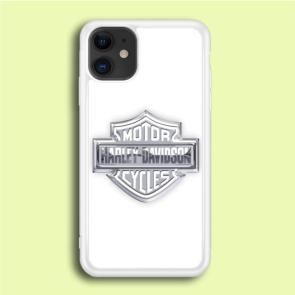 Harley Davidson Logo Silver iPhone 12 Mini Case-Rubber / White (2D Case)-Xtracase