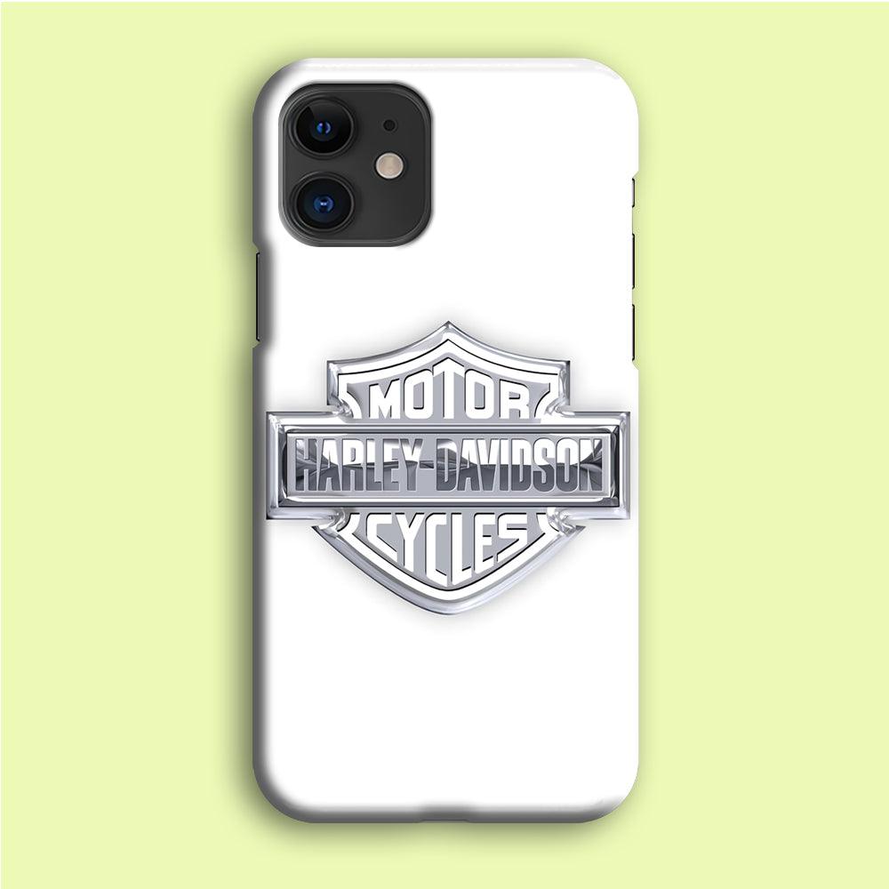 Harley Davidson Logo Silver iPhone 12 Case-Plastic / Full Wrap (3D Case)-Xtracase