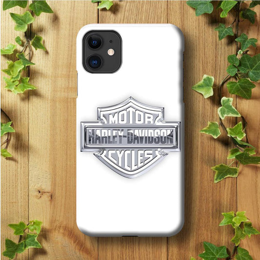 Harley Davidson Logo Silver iPhone 11 Case-Plastic / Full Wrap (3D Case)-Xtracase