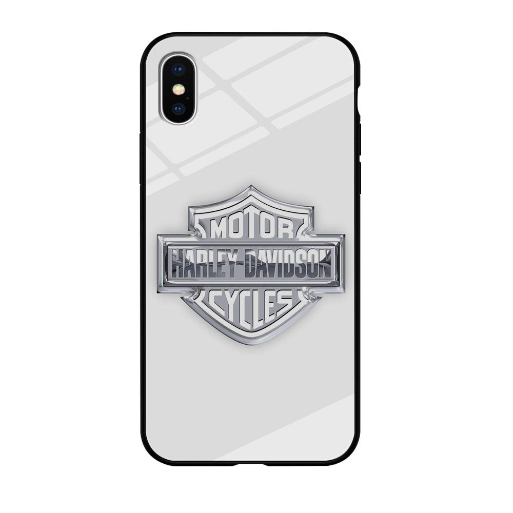 Harley Davidson Logo Silver iPhone Xs Case-Tempered Glass Case-Xtracase