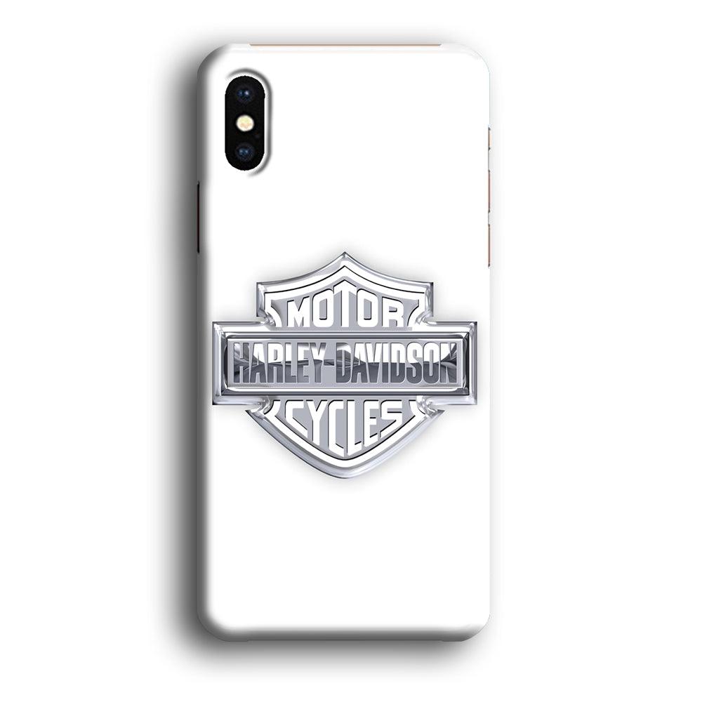 Harley Davidson Logo Silver iPhone Xs Case-Plastic / Full Wrap (3D Case)-Xtracase