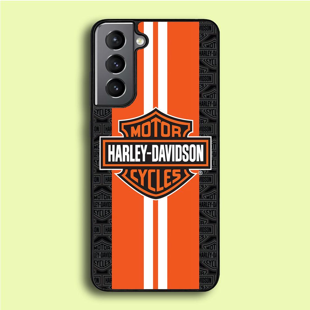 Harley Davidson White Striped Orange Samsung Galaxy S21 Plus Case-Rubber / Black (2D Case)-Xtracase