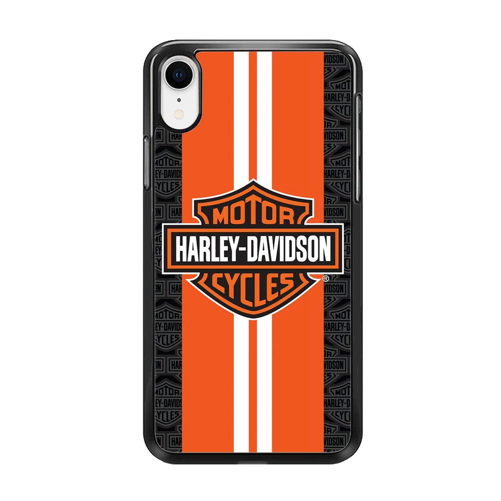 Harley Davidson White Striped Orange iPhone XR Case-Rubber / Black (2D Case)-Xtracase