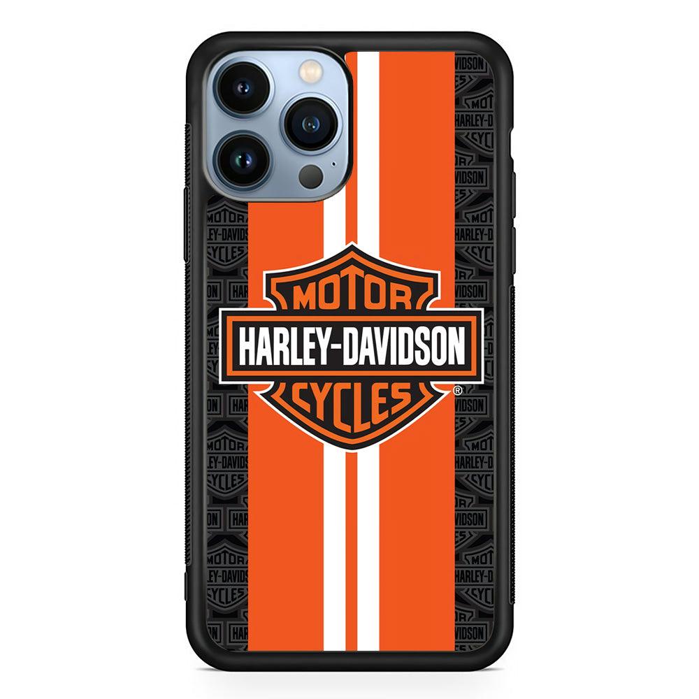 Harley Davidson White Striped Orange iPhone 13 Pro Max Case-Rubber / Black (2D Case)-Xtracase