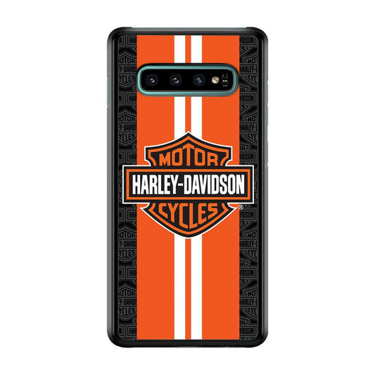 Harley Davidson White Striped Orange Samsung Galaxy S10 Plus Case-Plastic / Full Wrap (3D Case)-Xtracase
