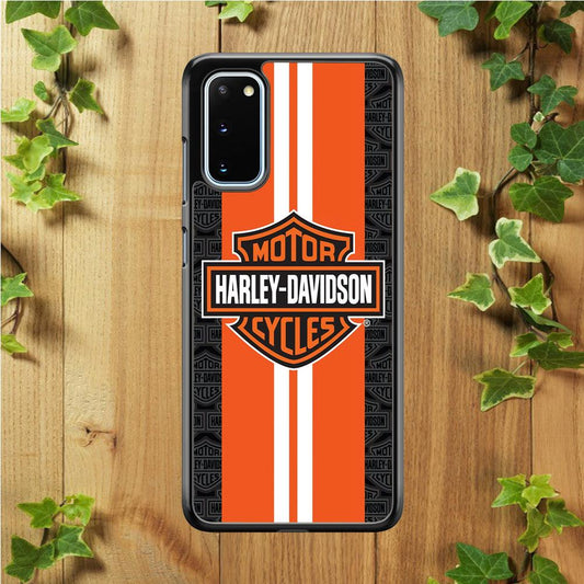 Harley Davidson White Striped Orange Samsung Galaxy S20 Case-Rubber / Black (2D Case)-Xtracase
