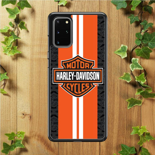 Harley Davidson White Striped Orange Samsung Galaxy S20 Plus Case-Rubber / White (2D Case)-Xtracase