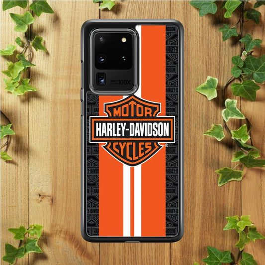 Harley Davidson White Striped Orange Samsung Galaxy S20 Ultra Case-Plastic / Full Wrap (3D Case)-Xtracase