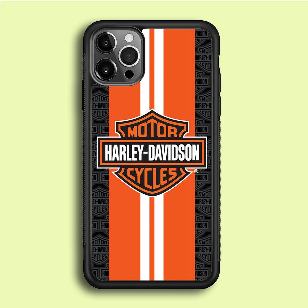 Harley Davidson White Striped Orange iPhone 12 Pro Max Case-Rubber / Black (2D Case)-Xtracase