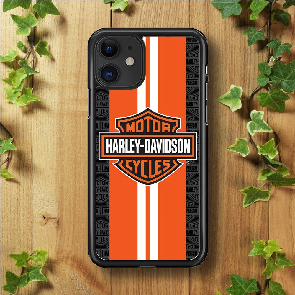 Harley Davidson White Striped Orange iPhone 11 Case-Plastic / Full Wrap (3D Case)-Xtracase