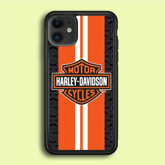 Harley Davidson White Striped Orange iPhone 12 Case-Rubber / Black (2D Case)-Xtracase