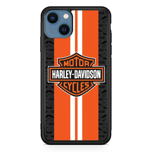 Harley Davidson White Striped Orange iPhone 13 Mini Case-Rubber / Black (2D Case)-Xtracase