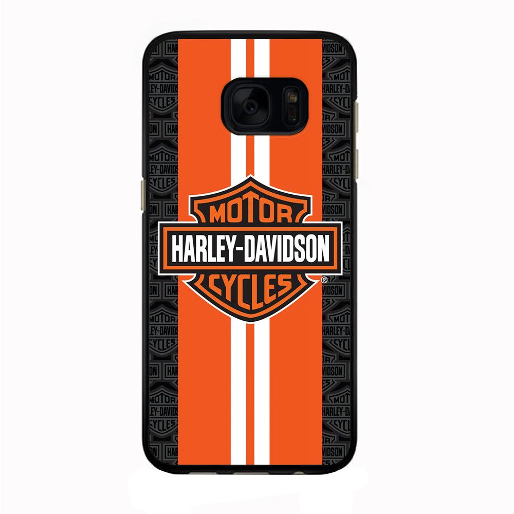 Harley Davidson White Striped Orange Samsung Galaxy S7 Edge Case-Rubber / Black (2D Case)-Xtracase
