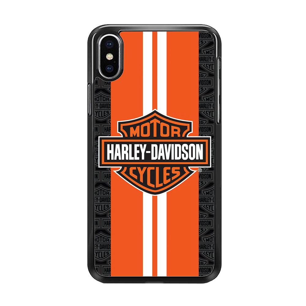 Harley Davidson White Striped Orange iPhone X Case-Rubber / Black (2D Case)-Xtracase