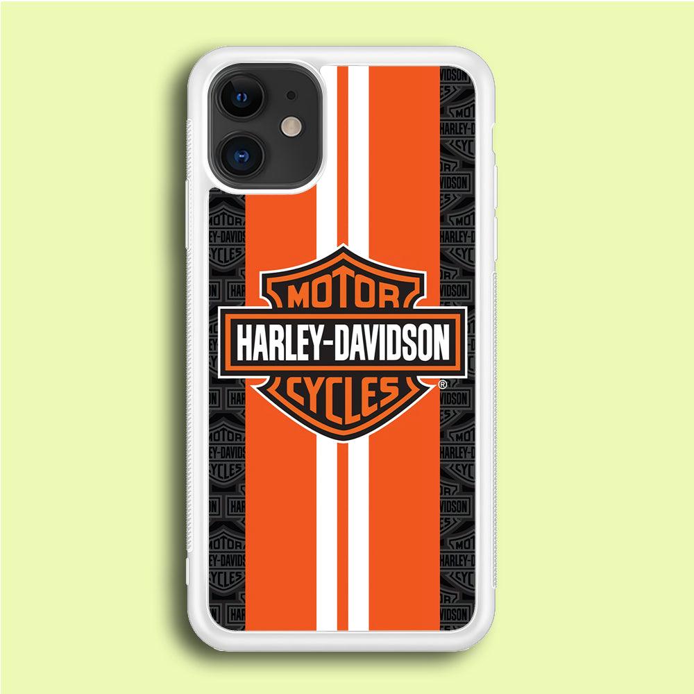Harley Davidson White Striped Orange iPhone 12 Mini Case-Rubber / White (2D Case)-Xtracase