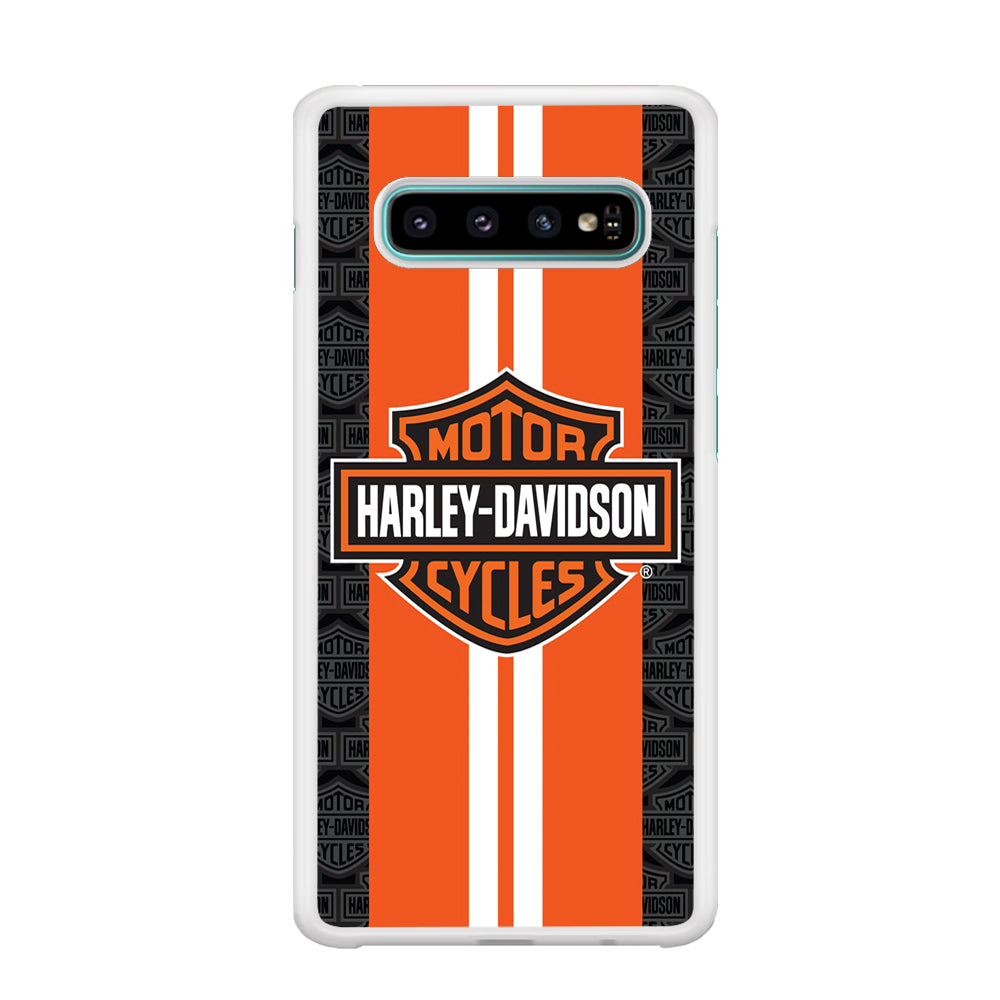 Harley Davidson White Striped Orange Samsung Galaxy S10 Plus Case