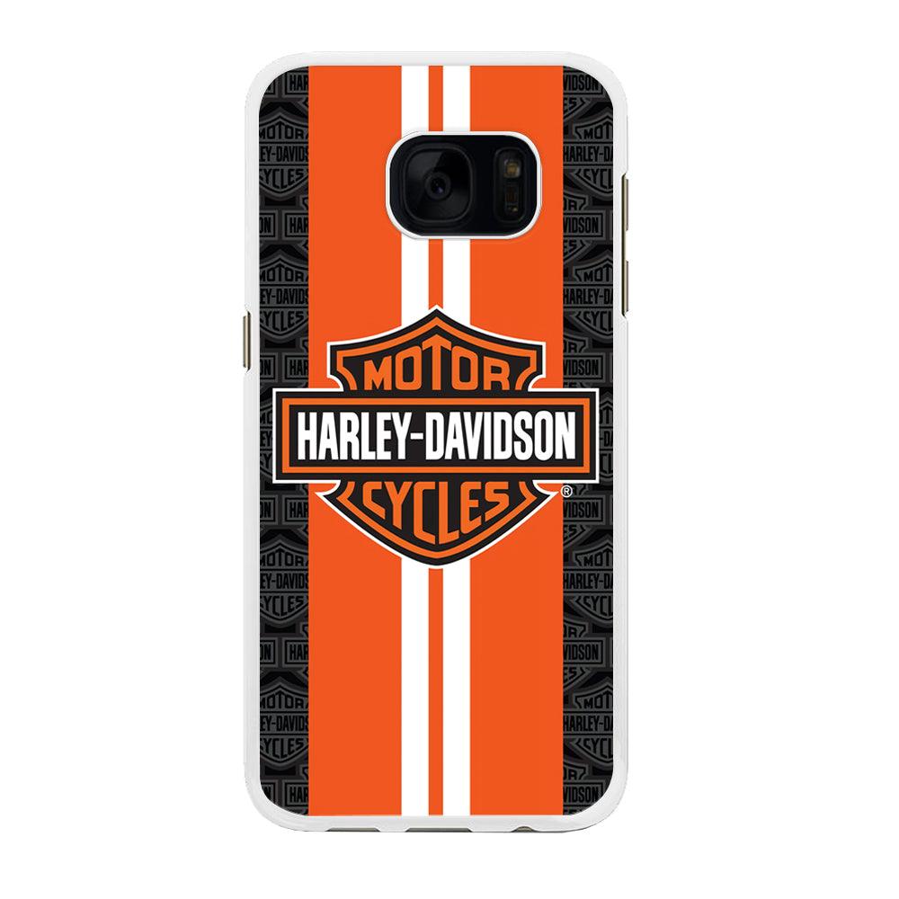 Harley Davidson White Striped Orange Samsung Galaxy S7 Edge Case-Rubber / White (2D Case)-Xtracase