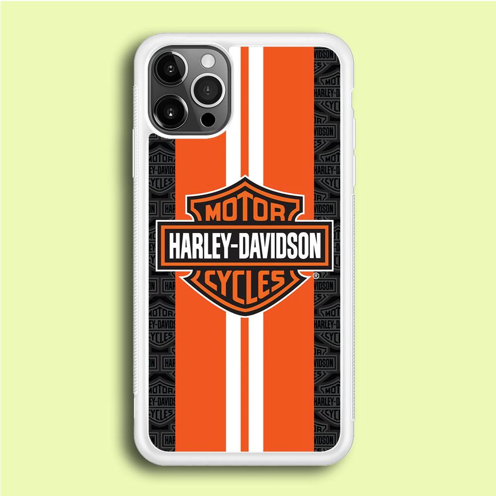 Harley Davidson White Striped Orange iPhone 12 Pro Max Case-Rubber / White (2D Case)-Xtracase