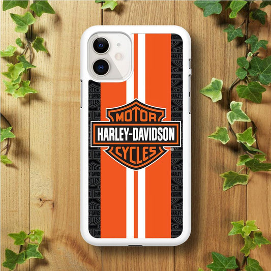Harley Davidson White Striped Orange iPhone 11 Case-Rubber / White (2D Case)-Xtracase