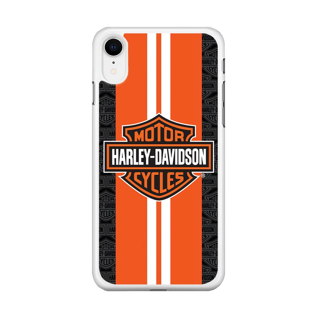Harley Davidson White Striped Orange iPhone XR Case-Rubber / White (2D Case)-Xtracase