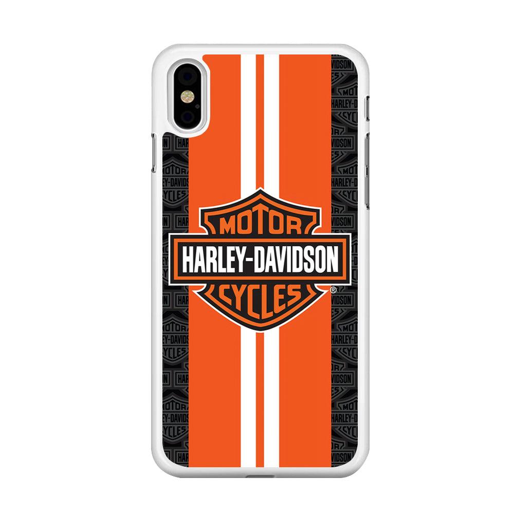 Harley Davidson White Striped Orange iPhone X Case-Rubber / White (2D Case)-Xtracase