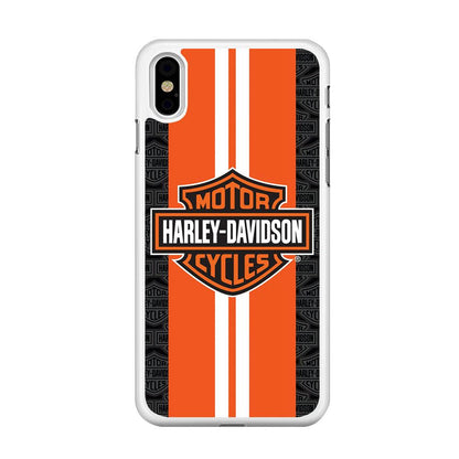 Harley Davidson White Striped Orange iPhone X Case-Rubber / White (2D Case)-Xtracase