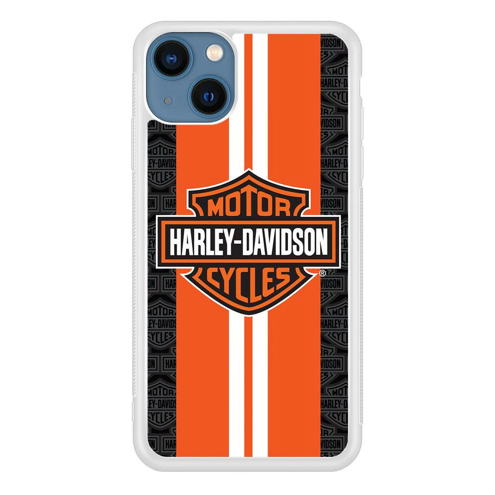 Harley Davidson White Striped Orange iPhone 13 Mini Case-Rubber / White (2D Case)-Xtracase