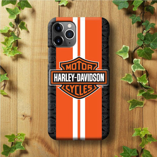 Harley Davidson White Striped Orange iPhone 11 Pro Case-Plastic / Full Wrap (3D Case)-Xtracase