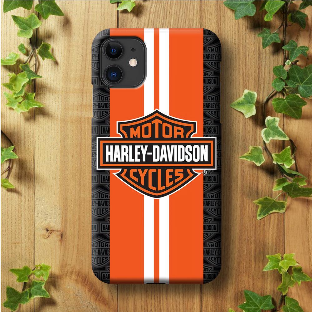 Harley Davidson White Striped Orange iPhone 11 Case-Rubber / Black (2D Case)-Xtracase