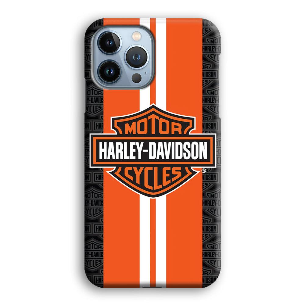 Harley Davidson White Striped Orange iPhone 13 Pro Max Case-Plastic / Full Wrap (3D Case)-Xtracase