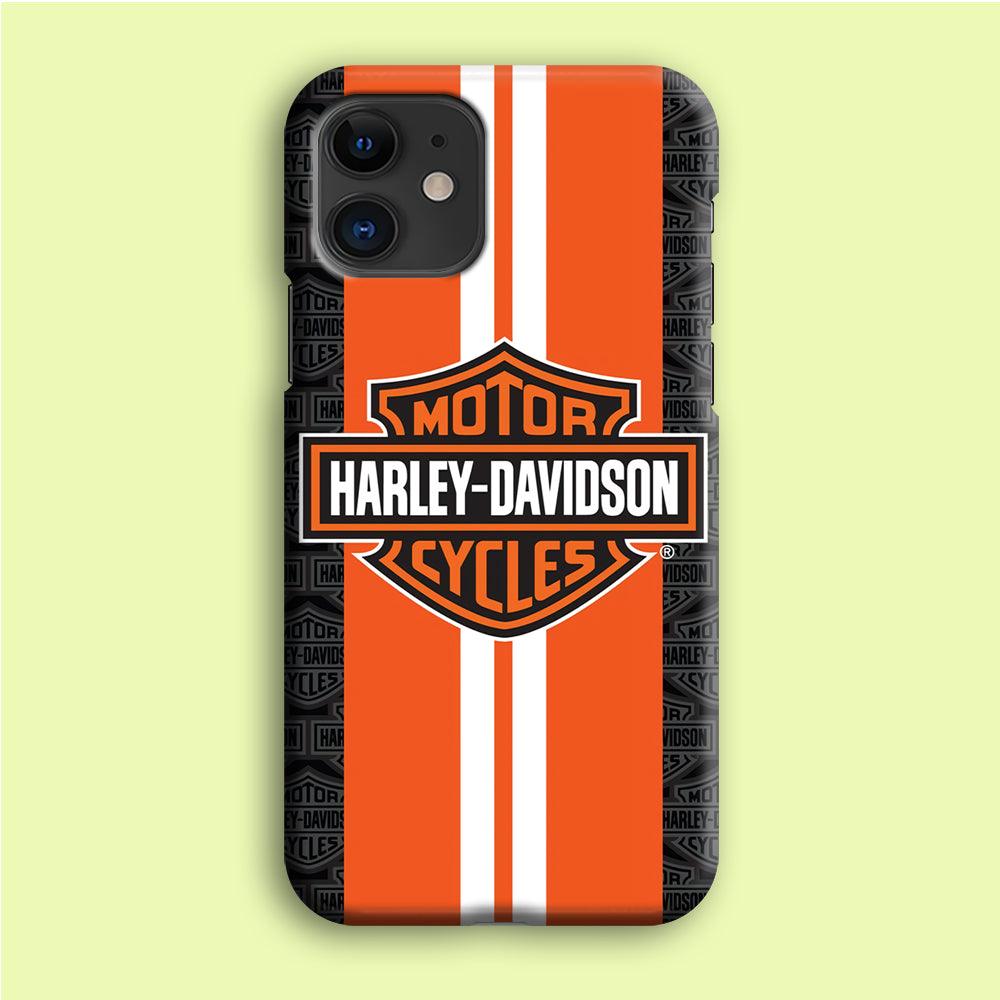 Harley Davidson White Striped Orange iPhone 12 Mini Case-Plastic / Full Wrap (3D Case)-Xtracase