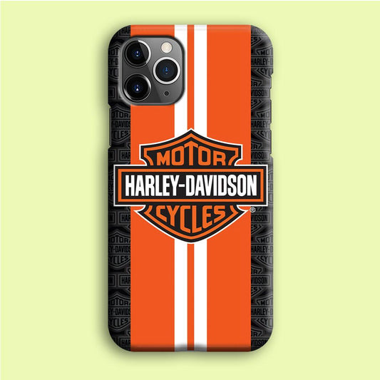 Harley Davidson White Striped Orange iPhone 12 Pro Case-Plastic / Full Wrap (3D Case)-Xtracase