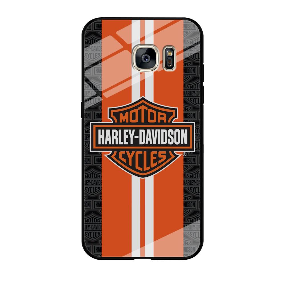 Harley Davidson White Striped Orange Samsung Galaxy S7 Edge Case-Tempered Glass Case-Xtracase