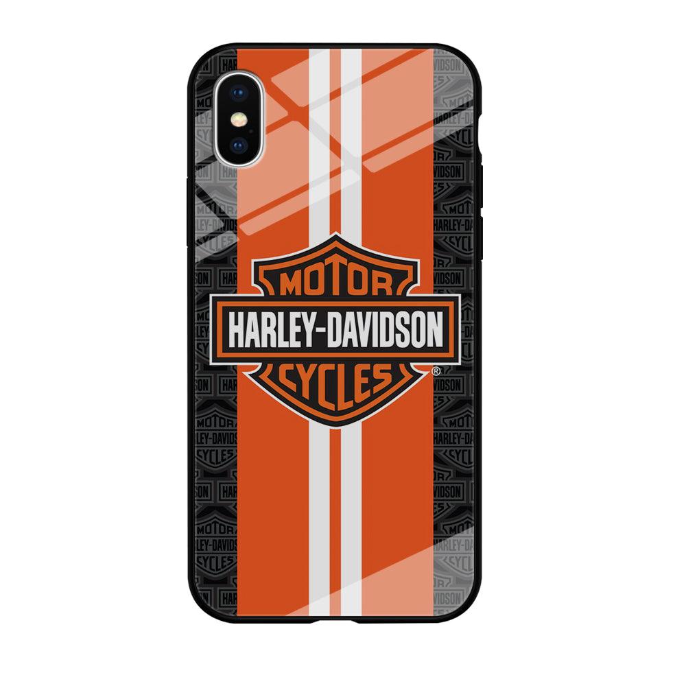 Harley Davidson White Striped Orange iPhone X Case-Tempered Glass Case-Xtracase