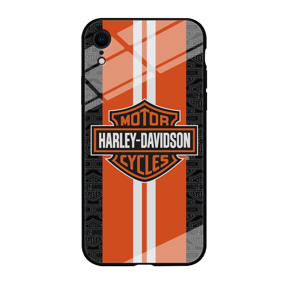 Harley Davidson White Striped Orange iPhone XR Case-Tempered Glass Case-Xtracase