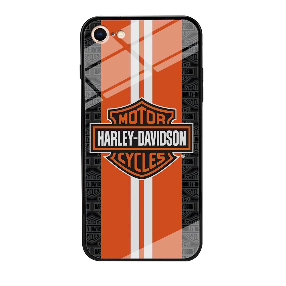 Harley Davidson White Striped Orange iPhone 8 Case-Tempered Glass Case-Xtracase