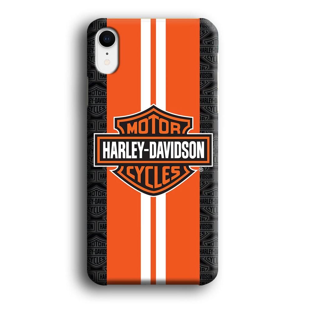 Harley Davidson White Striped Orange iPhone XR Case-Plastic / Full Wrap (3D Case)-Xtracase