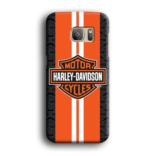 Harley Davidson White Striped Orange Samsung Galaxy S7 Edge Case-Plastic / Full Wrap (3D Case)-Xtracase