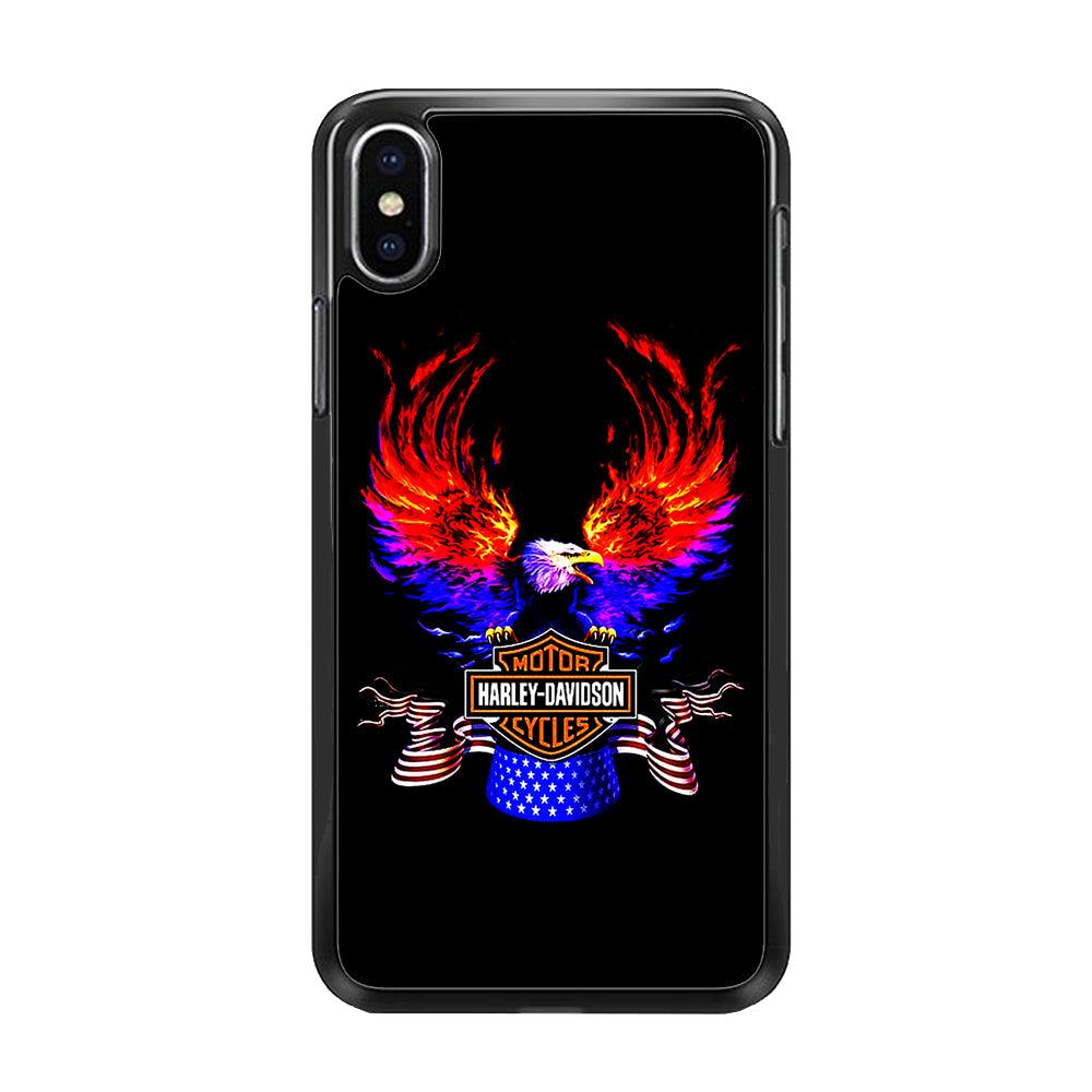 Harley Eagle Fire iPhone Xs Case-Rubber / Black (2D Case)-Xtracase