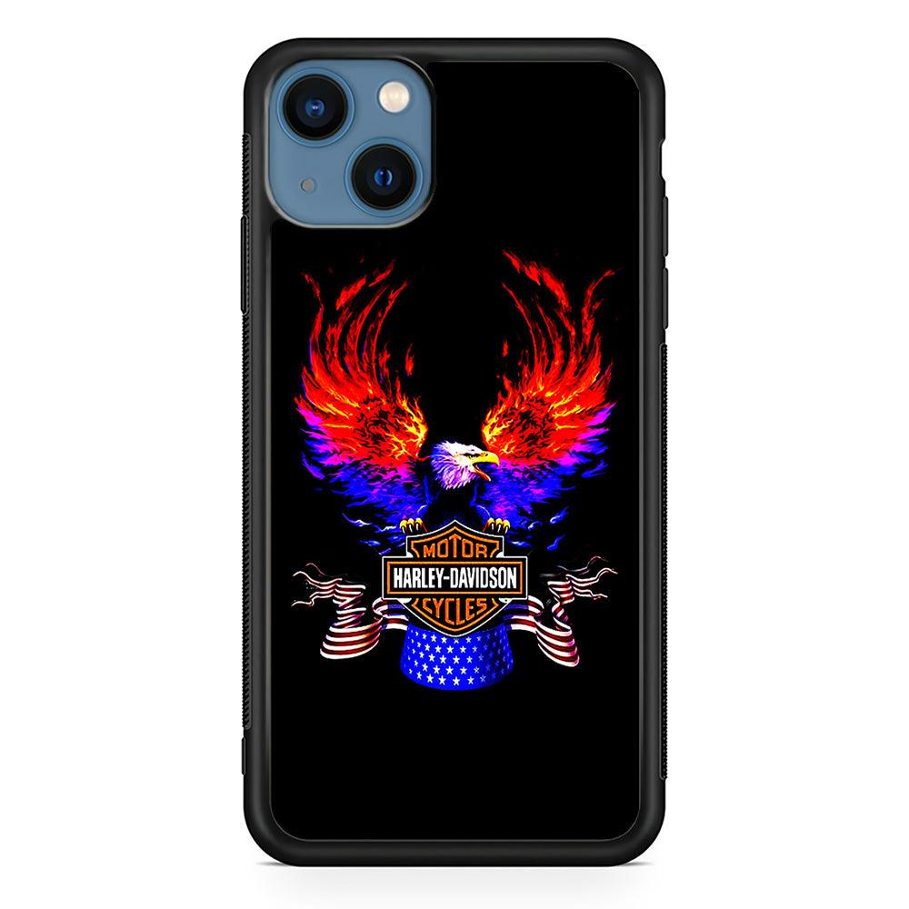Harley Eagle Fire iPhone 13 Case-Rubber / Black (2D Case)-Xtracase