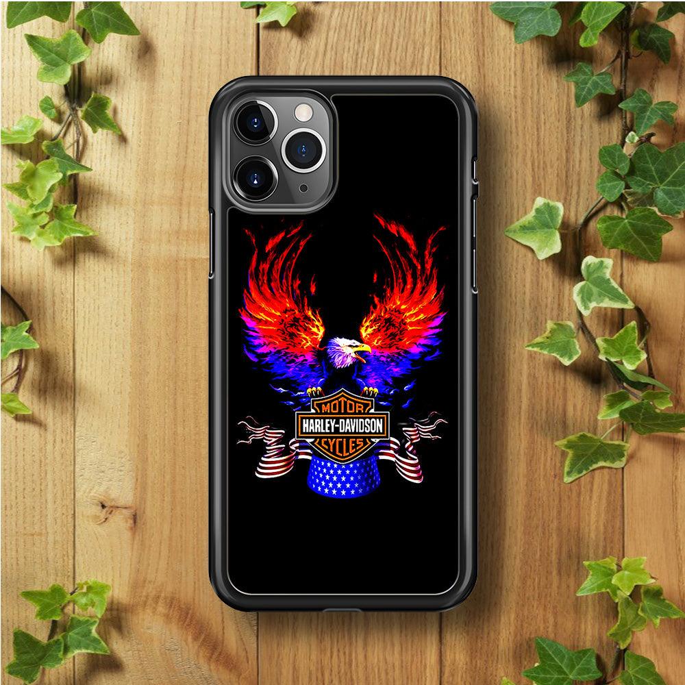 Harley Eagle Fire iPhone 11 Pro Max Case-Rubber / Black (2D Case)-Xtracase
