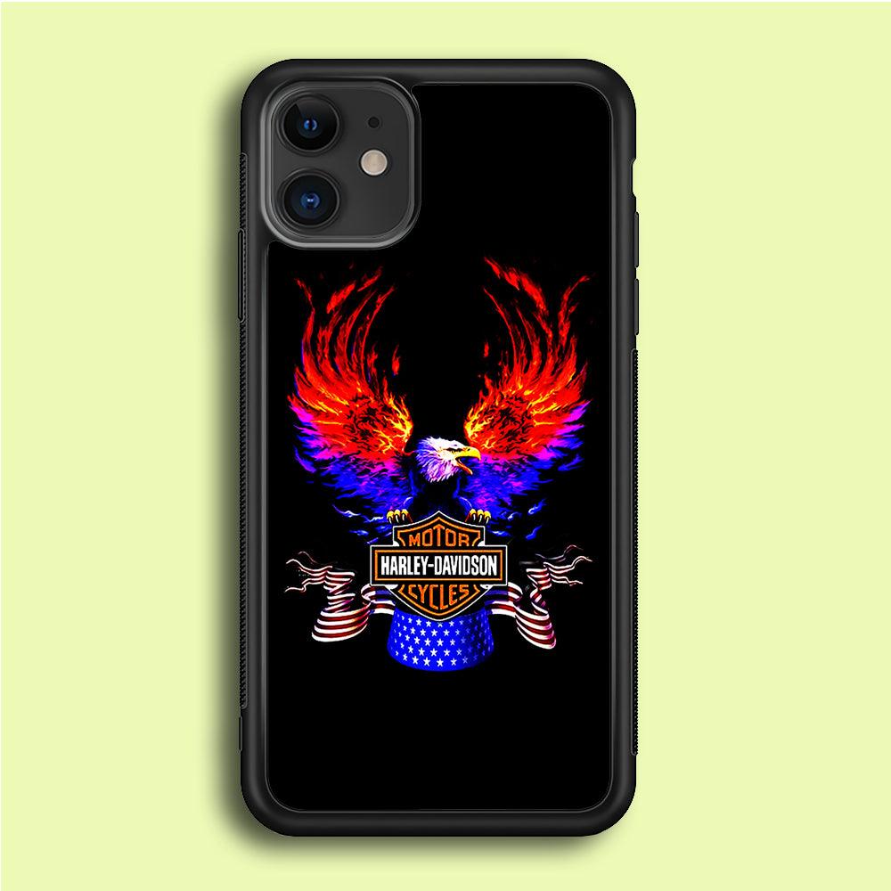Harley Eagle Fire iPhone 12 Mini Case-Rubber / Black (2D Case)-Xtracase